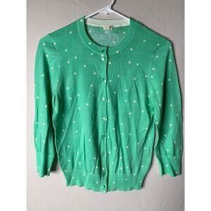 J Crew Women's Cardigan Polka Dot Sweater 100% Cotton Green Size Small